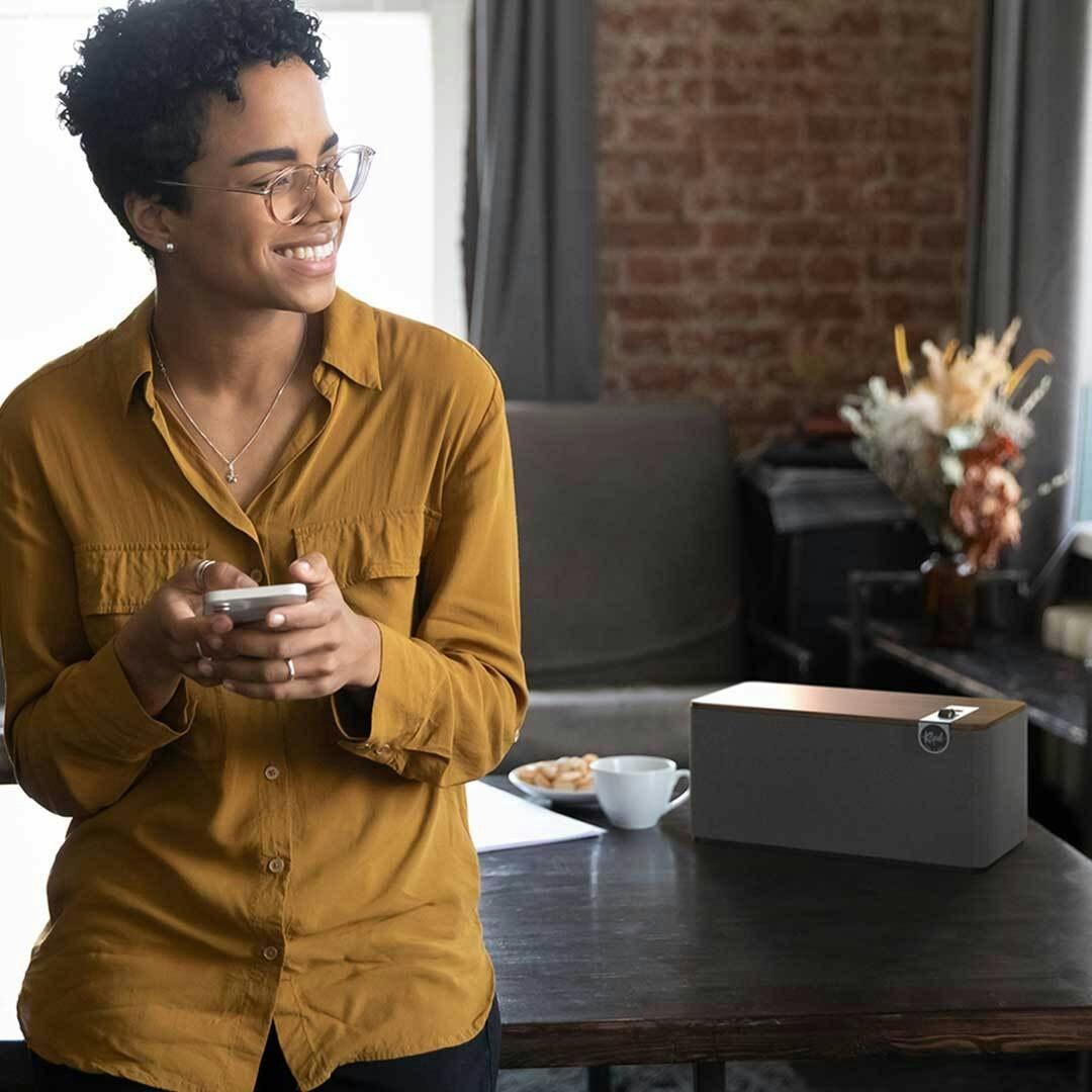 Klipsch The Three Plus on desk luxury design MOBILE
